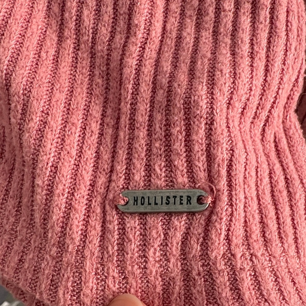 Hollister Cropped Pink Ribbed Turtleneck Balloon Sleeve Sweater Size XS - Picture 3 of 5